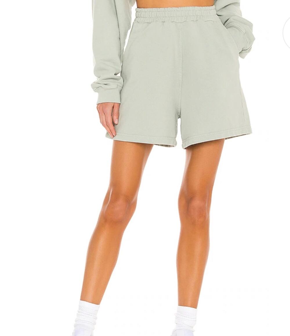 SIXTHREESEVEN Pull On High Waist Lounge Cotton The Sweat Short In Sage Size XS